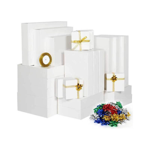 joyhalo 24 Pack Gift Boxes with Lids for Presents - White Small Large Chritsmas Gift Boxes Bulk for Clothes with Ribbon and Flowers, Assorted Sizes for Wrapping Gifts, Shirt, Gift Wrapping Supplies