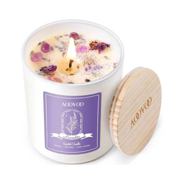 AOOVOO Lavender Scented Candles for Women - Aromatherapy Candle with Crystals Inside, 10oz Soy Candles for Home Scented, Christmas Birthday Gifts Candle for Women Mom