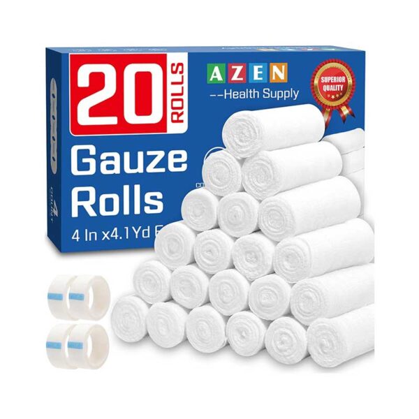 AZEN 20 Pack Gauze Rolls Bandages, 4 in x 4.1 Yards, Premium Medical Supplies & First Aid Supplies, Bandage Wrap Vet Wrap, Mummy Wraps
